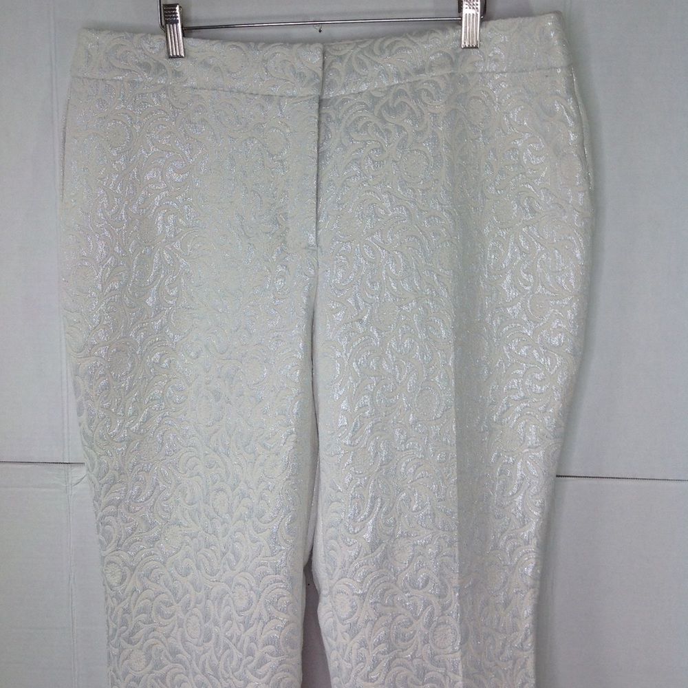 Ann Taylor White Silver Pants Baroque Metallic
